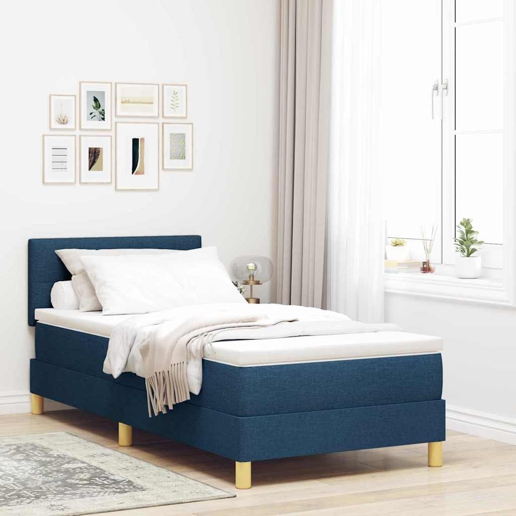 Łóżko Box Spring z materacem i oświetleniem LED Niebieskie 90x200 cm Tkanina Lumarko!