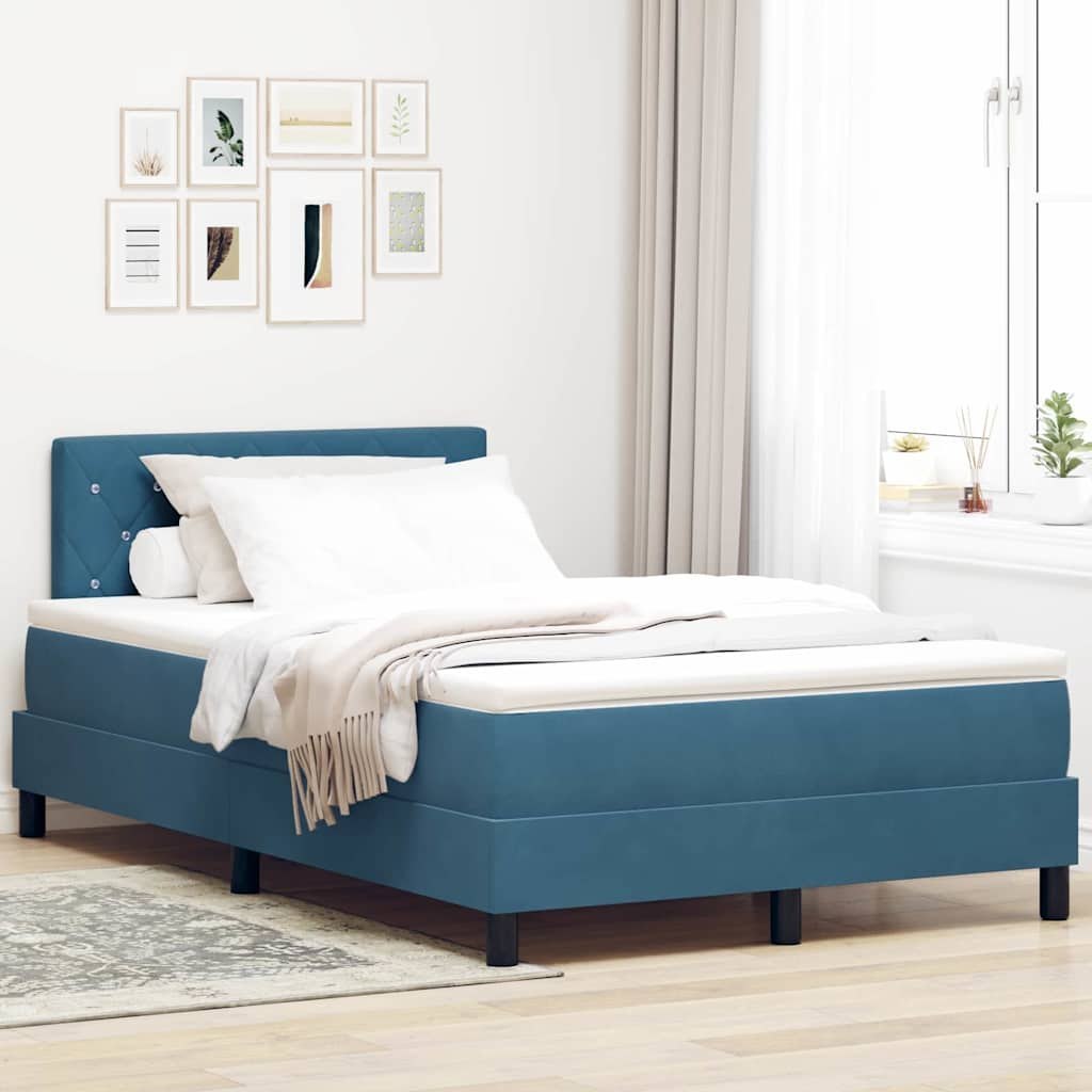 Łóżko Box Spring z Materacem i LED Ciemnoniebieskie 120x190 cm Aksamit Lumarko!