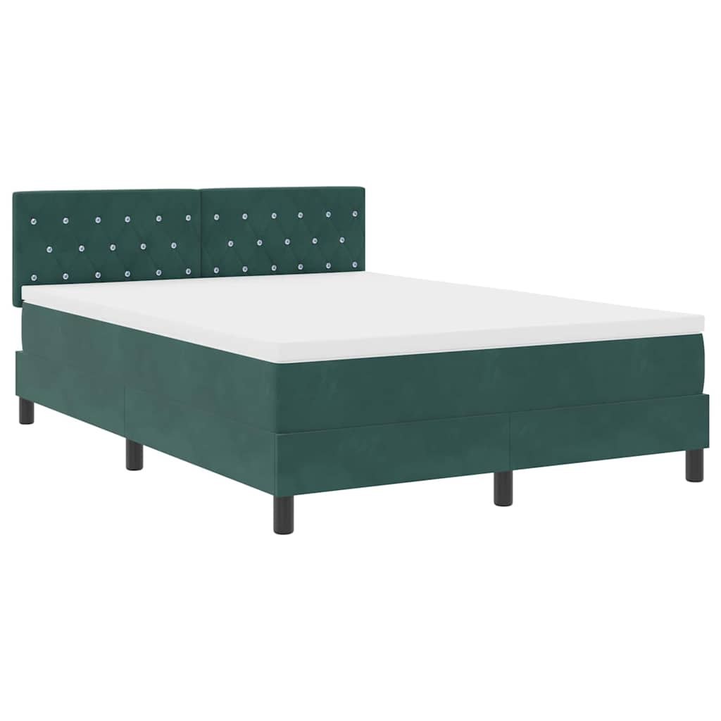 Łóżko Box Spring z materacem i LED Ciemnozielone 140x200 cm Aksamit Lumarko!