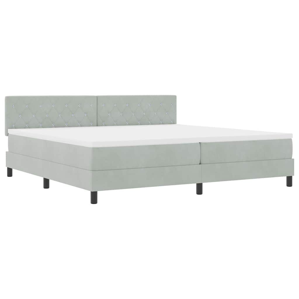 Łóżko Box Spring z materacem i LED Jasnoszary 200x200 cm Aksamit Lumarko!