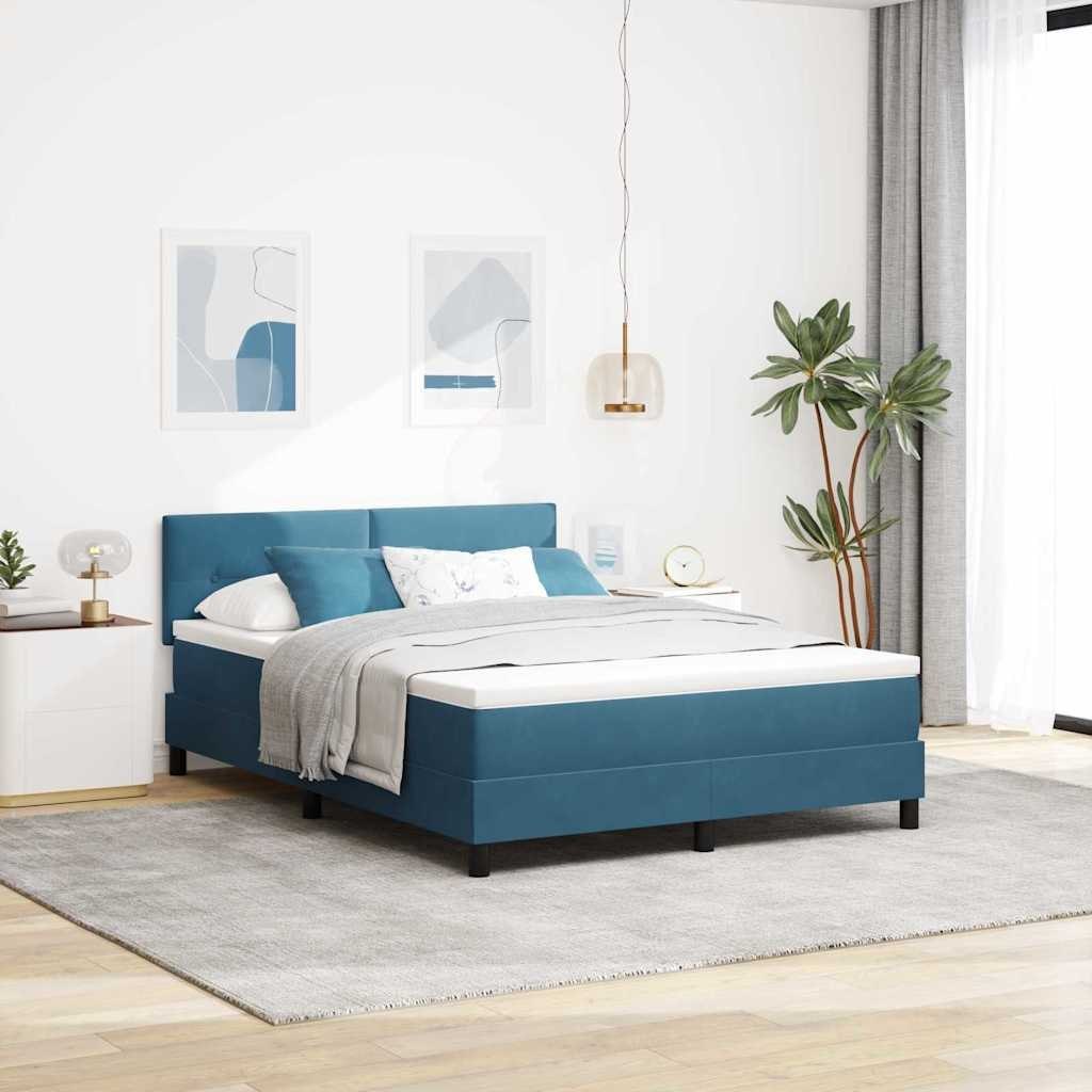 Łóżko Box Spring z materacem i LED ciemnoniebieskie 140x190 cm aksamit Lumarko!