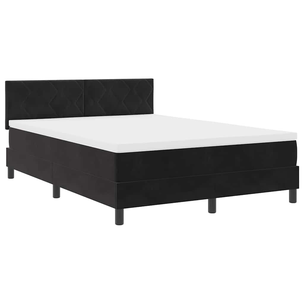 Łóżko boxspring z materacem i LED czarne 140x190 cm aksamit Lumarko!