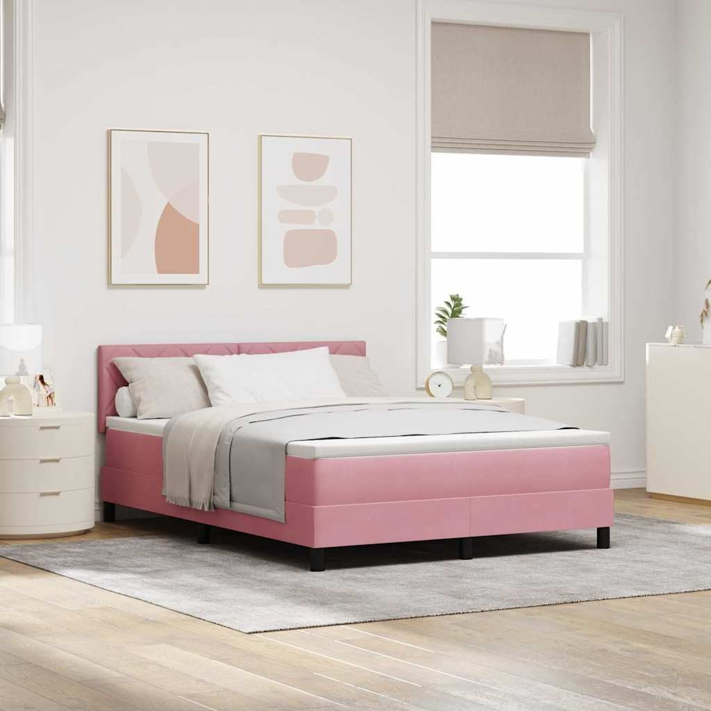 Łóżko Box Spring z materacem i LED Różowe 160x200 cm Aksamit Lumarko!