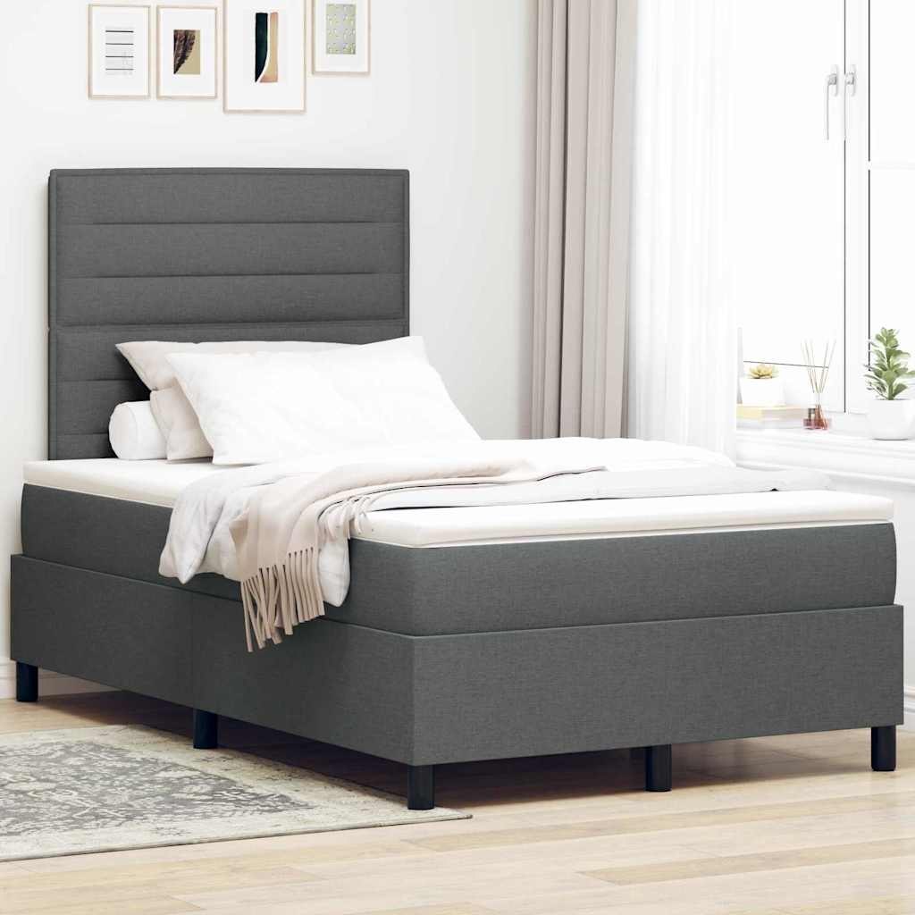 Łóżko sprężynowe z materacem i LED - ciemnoszare - 120x200 cm tkanina Lumarko!