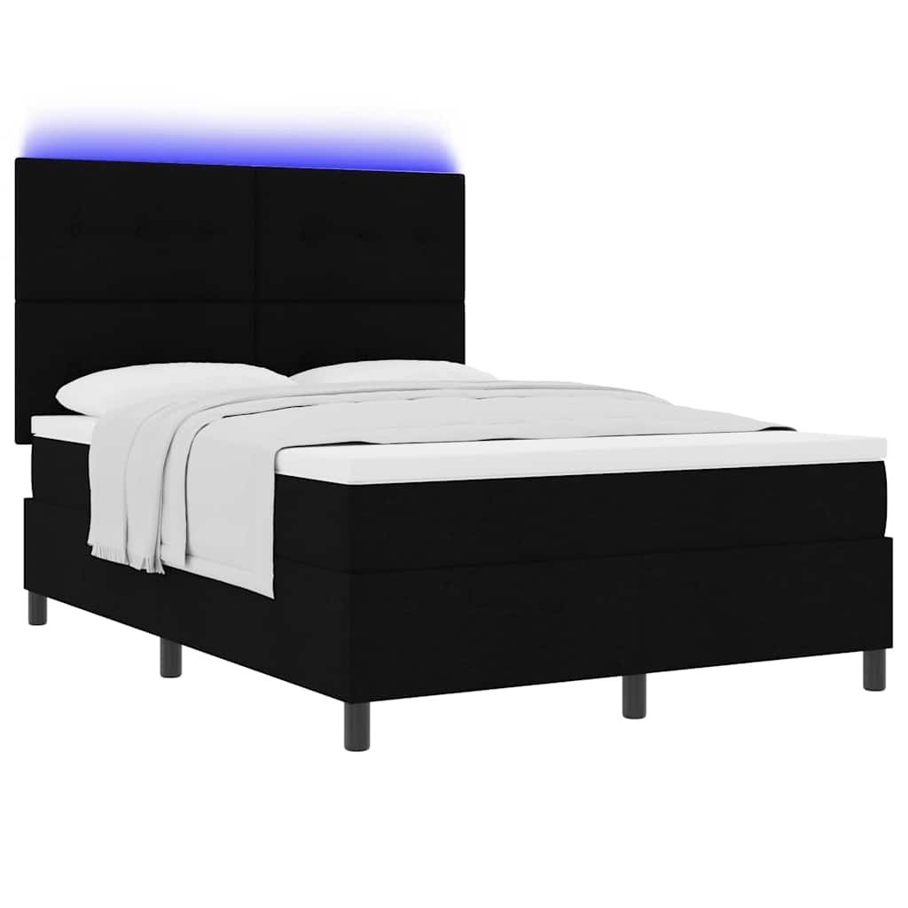 Czarne łóżko sprężynowe z materacem i LED-ami, 160 x 200 cm, z tkaniny Lumarko!