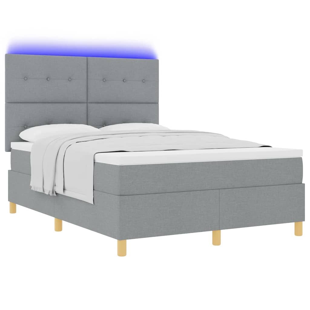 łożko Box Spring z materacem i podświetleniem LED szare 140x200 cm tkanina Lumarko!