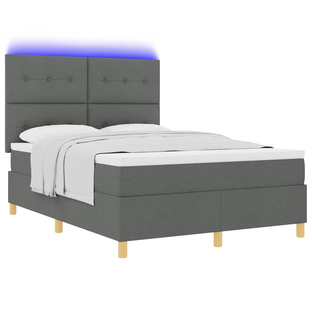 Łóżko na sprężynie z materacem i LED ciemnoszare 160x200 cm tkanina Lumarko!