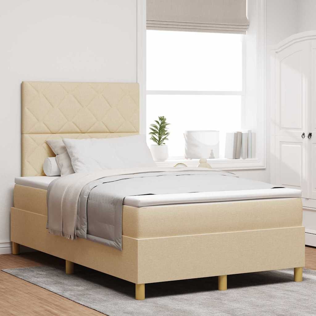 Łóżko box spring z materacem i LED Kremowe 120x190 cm Tkanina Lumarko!