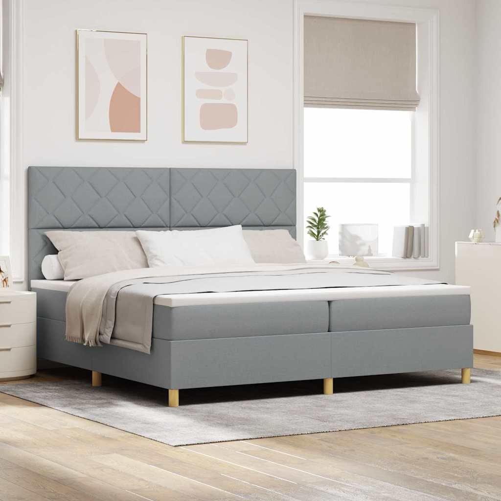 łóżko Box Spring z materacem i podświetleniem w szarym kolorze 200x200 cm, materiał Lumarko!