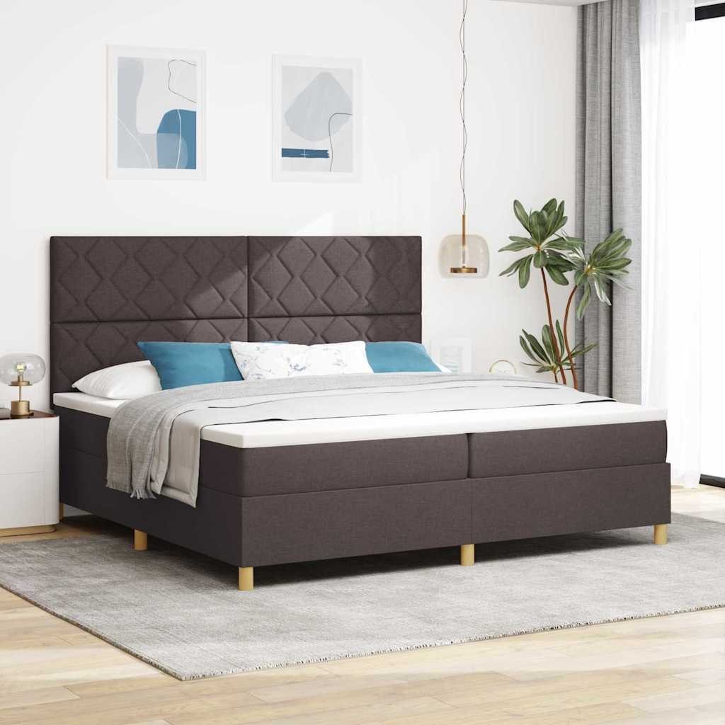 Łóżko ze Sprężyną z Materacem i LED Ciemnobrązowe 200x200 cm Tkanina Lumarko!