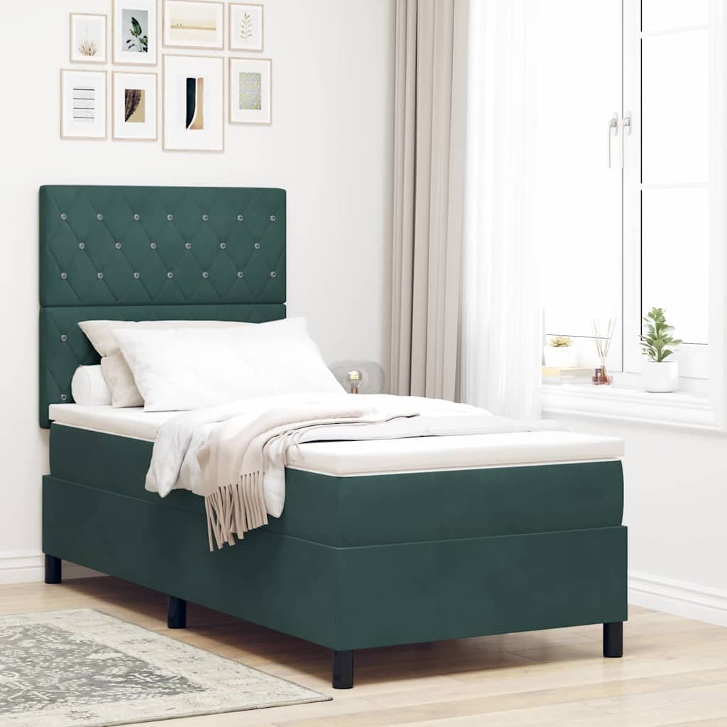 Łóżko Box Spring z Materacem i LED Zielone 100x200 cm Aksamit Lumarko!
