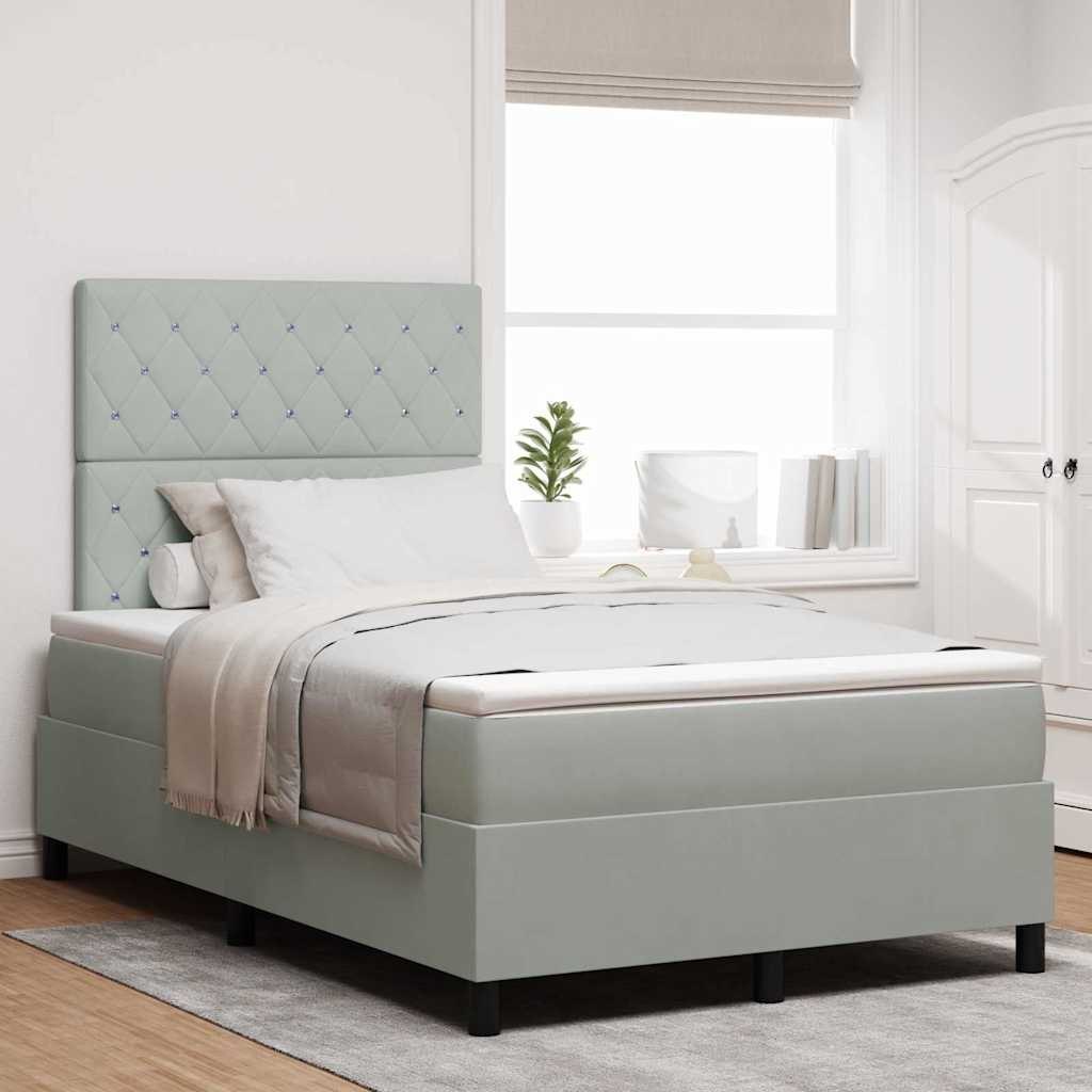Łóżko Box Spring z materacem i oświetleniem LED szare 120x200 cm aksamitne Lumarko!