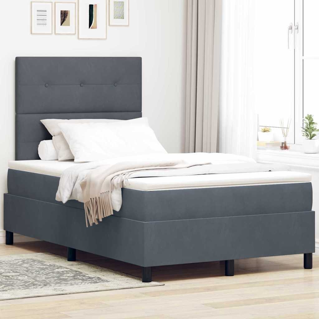 Łóżko typu box spring z materacem i LED ciemnoszare 120x190 cm aksamitne Lumarko!