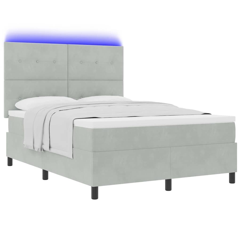 Boxspring łóżko z materacem i oświetleniem LED szare 140x190 cm aksamitne Lumarko!