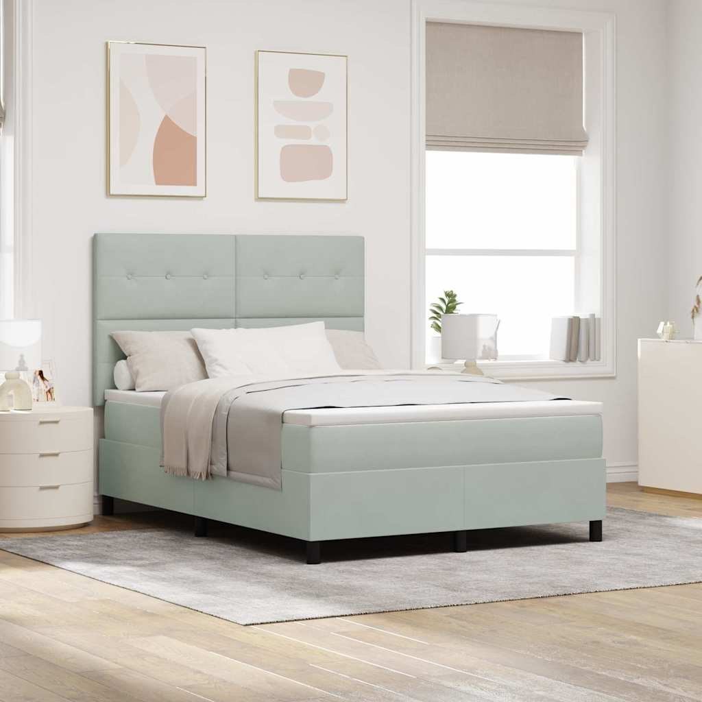 Łóżko Box Spring z materacem i oświetleniem LED jasnoszare 140x200 cm aksamit Lumarko!