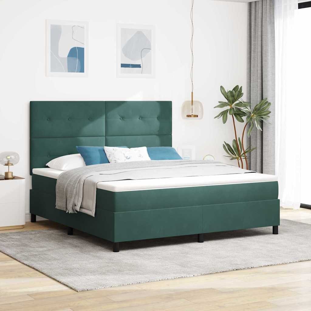Box Spring z materacem i LED ciemnozielony 180x200 cm aksamit Lumarko!