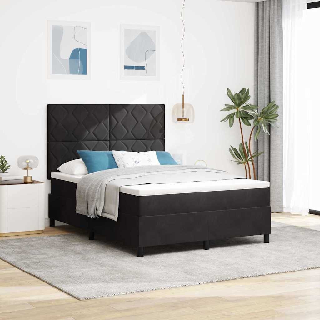 Łóżko z box spring z materacem i LED czarnym 140x200 cm aksamit Lumarko!