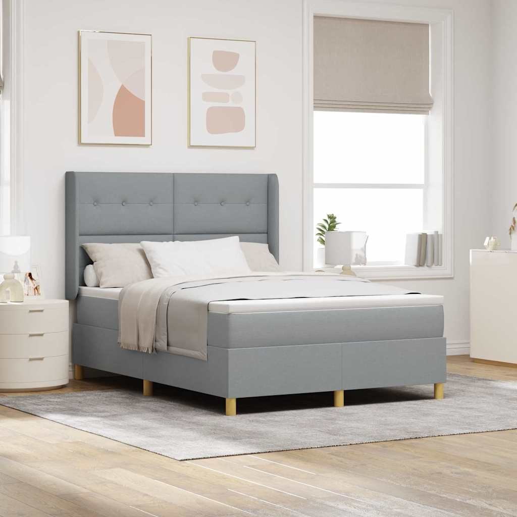 Łóżko Box Spring z materacem i oświetleniem LED Szare 140x200 cm Tkanina Lumarko!