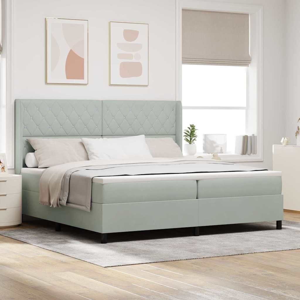 Łóżko Box Spring z materacem i oświetleniem LED Jasnoszary 200x200 cm Aksamit Lumarko!