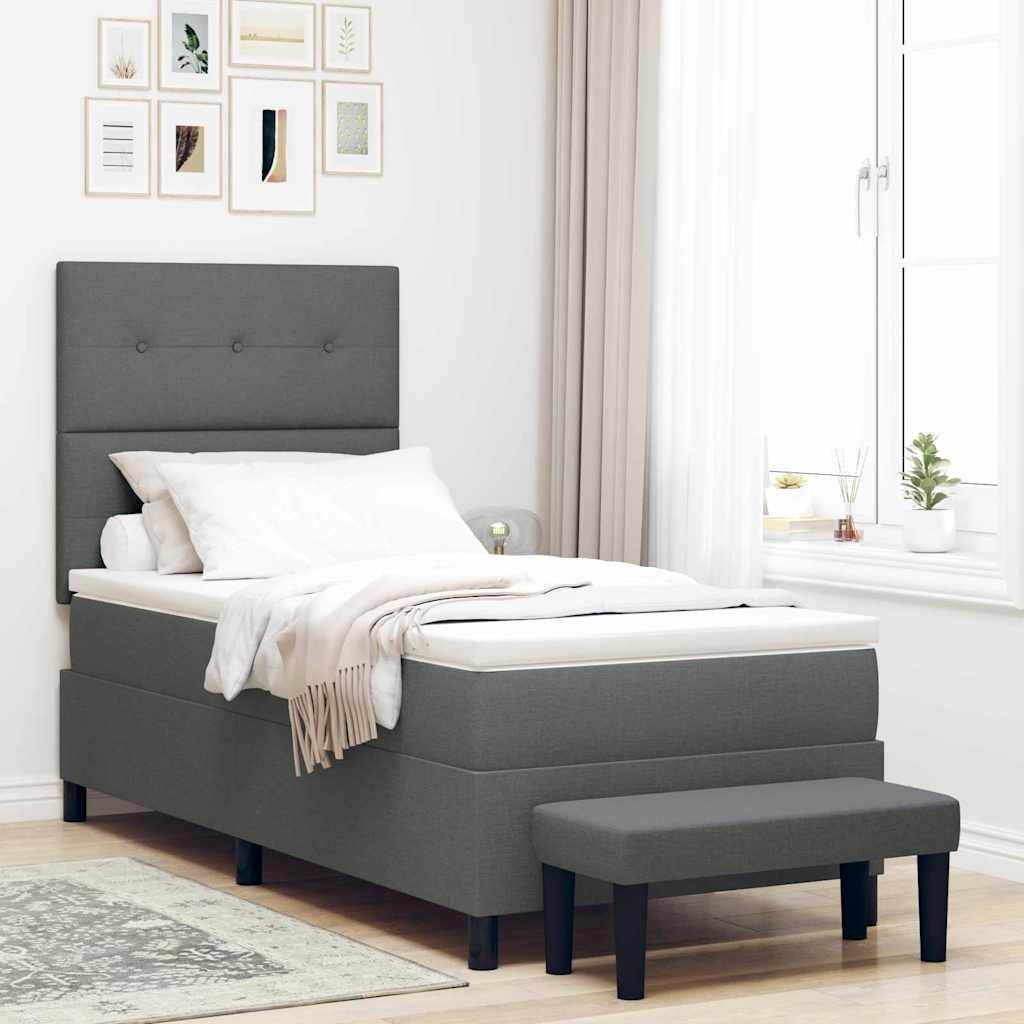 Łóżko boxspringowe z materacem i ławką ciemnoszary 80x200 cm z tkaniny Lumarko!