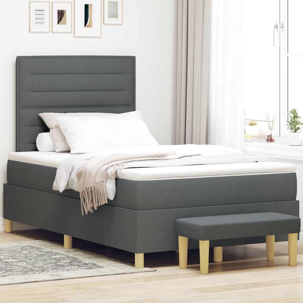 Łóżko z box spring z materacem i ławką Ciemnoszare 120x190 cm Tkanina Lumarko!