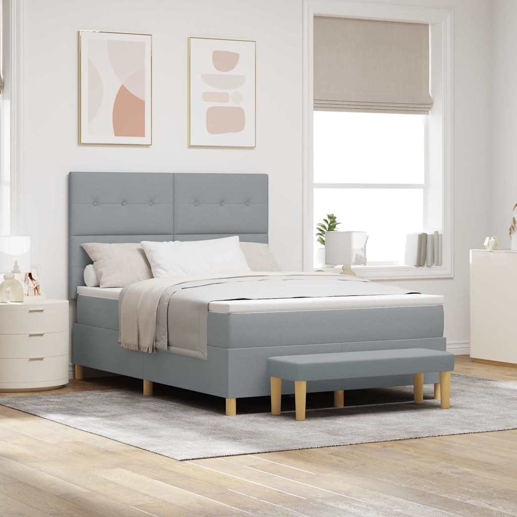 Łoże Box Spring z materacem i ławką jasnoszare 140x200 cm tkanina Lumarko!