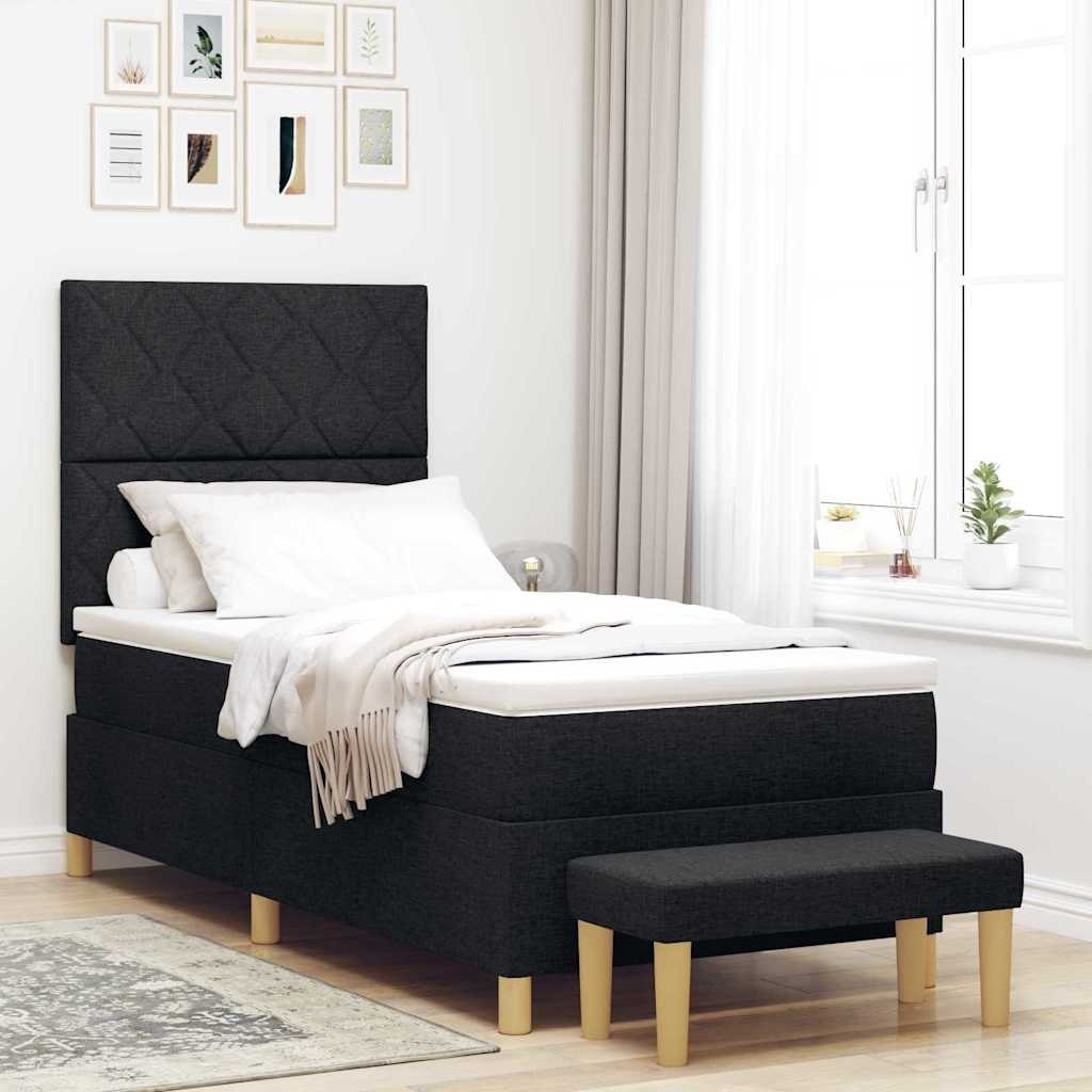 Czarne łóżko box spring z materacem i ławką 100x200 cm Lumarko!