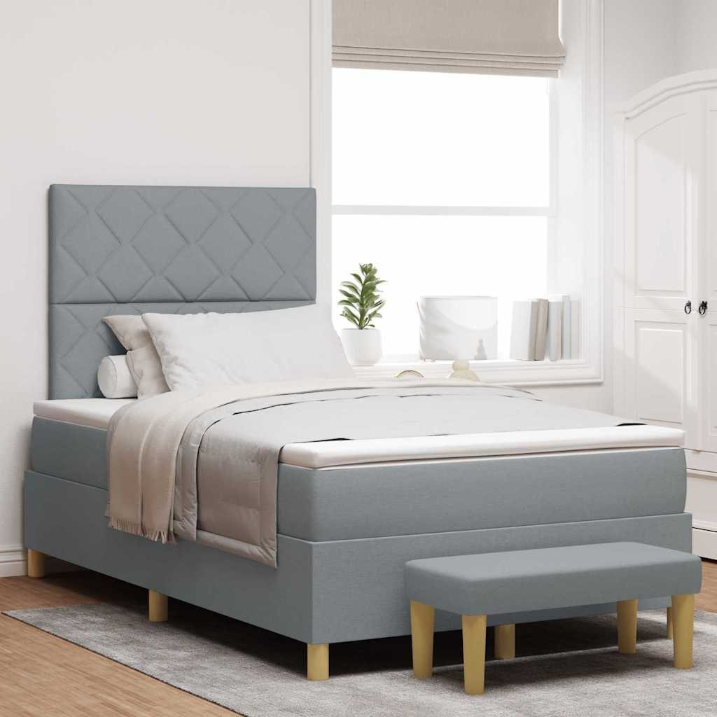 Łóżko Box Spring z materacem i ławką jasnoszary 120x190 cm tkanina Lumarko!