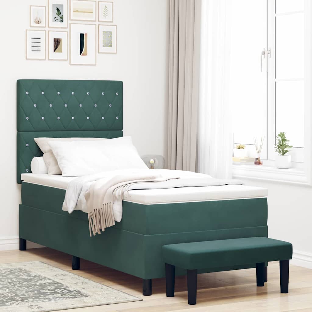 Łóżko Box Spring z Materacem i Ławką Ciemnozielone 100x200 cm Aksamit Lumarko!