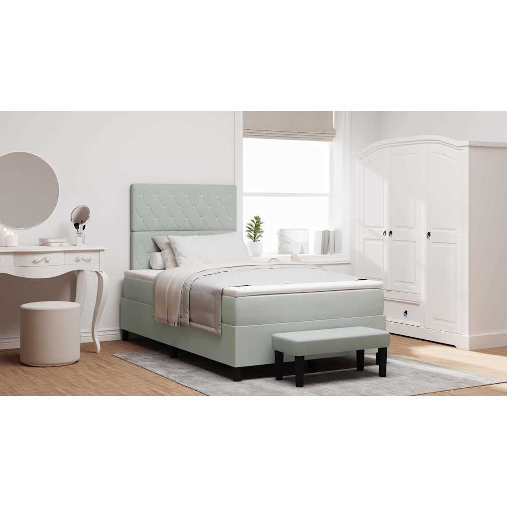 Łóżko Box Spring z Materacem i Ławką Jasnoszare 120x200 cm Welur Lumarko!