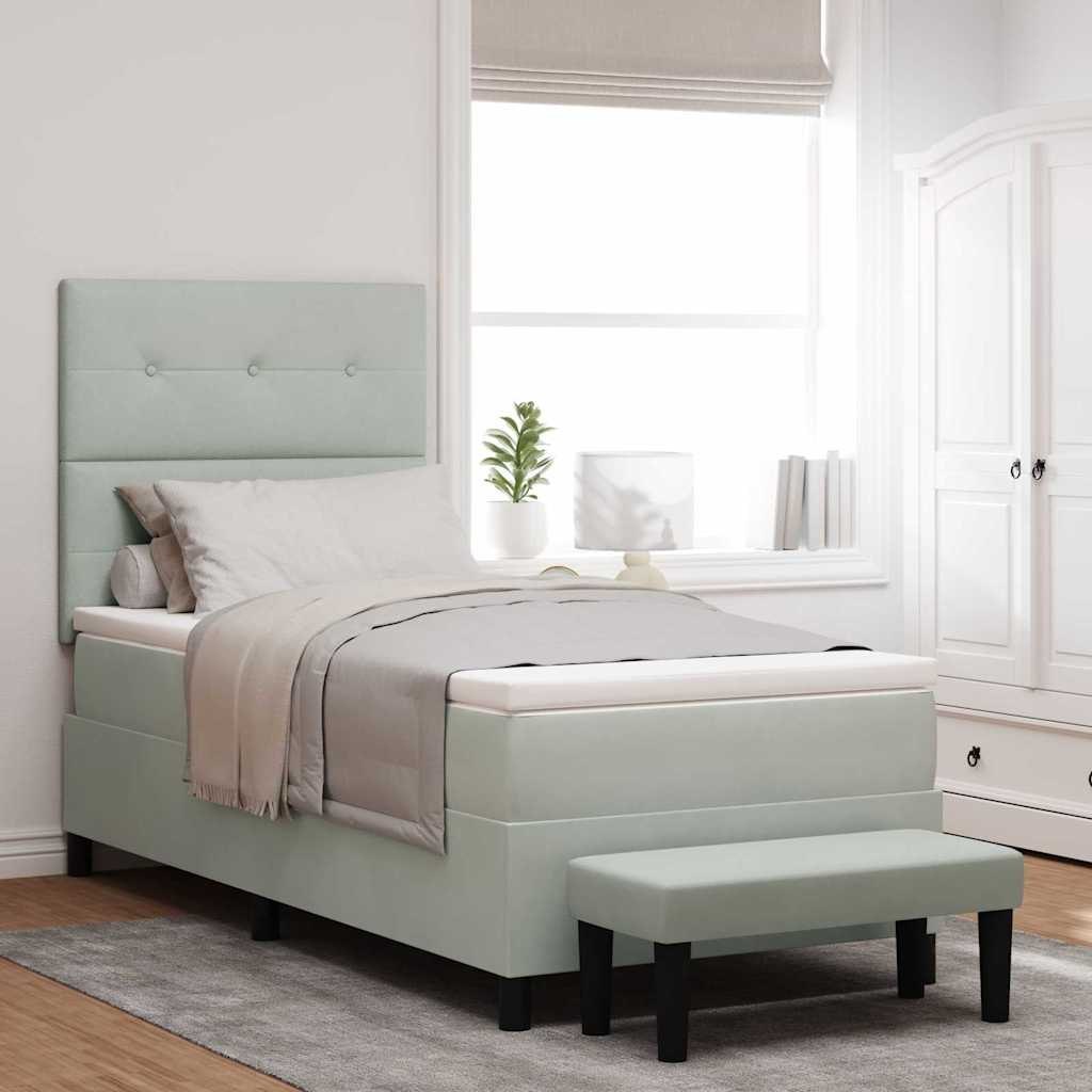 Łóżko Box Spring z Materacem i Ławką Jasnoszary 80x200 cm Aksamit Lumarko!