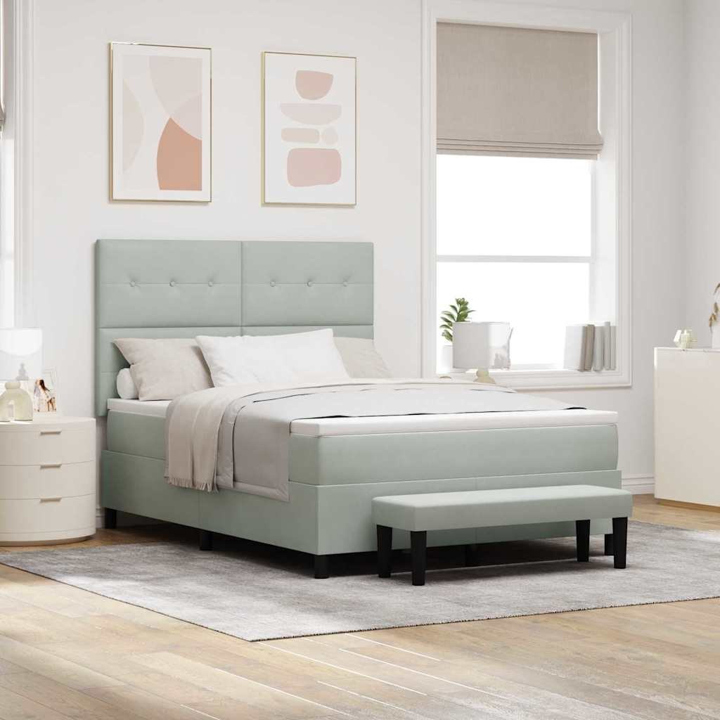 Łóżko z Box Spring z materacem i ławką Jasnoszare 140x190 cm Aksamit Lumarko!