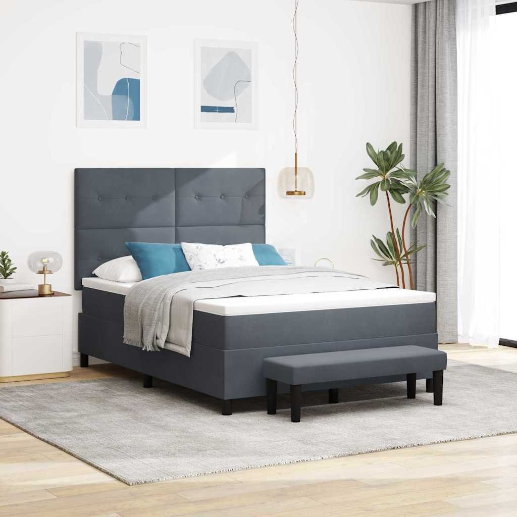 Łóżko z ramą sprężynową z materacem i ławką ciemnoszare 140x200 cm aksamit Lumarko!