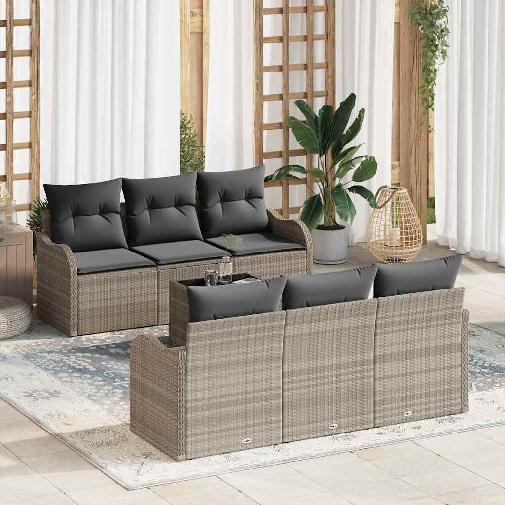 Zestaw Sof na Ogród 7 pcs Jasnoszary 55 x 55 x 37 cm Polirattan Lumarko!