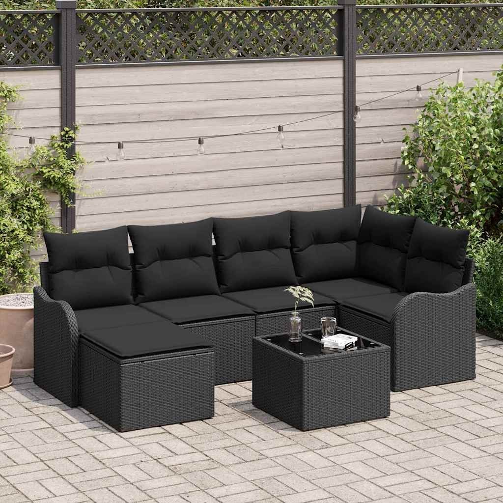 Zestaw Sof na Ogród z poduszką 7 pcs Czarny Polirattan Lumarko!