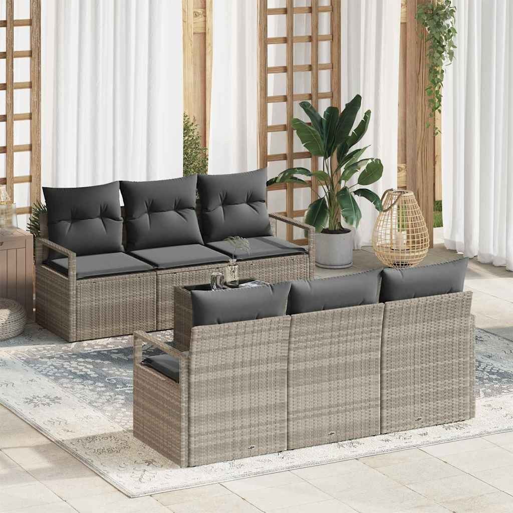 Zestaw Sof na Ogród 7 pcs Jasnoszary 55 x 55 x 37 cm polirattan Lumarko!