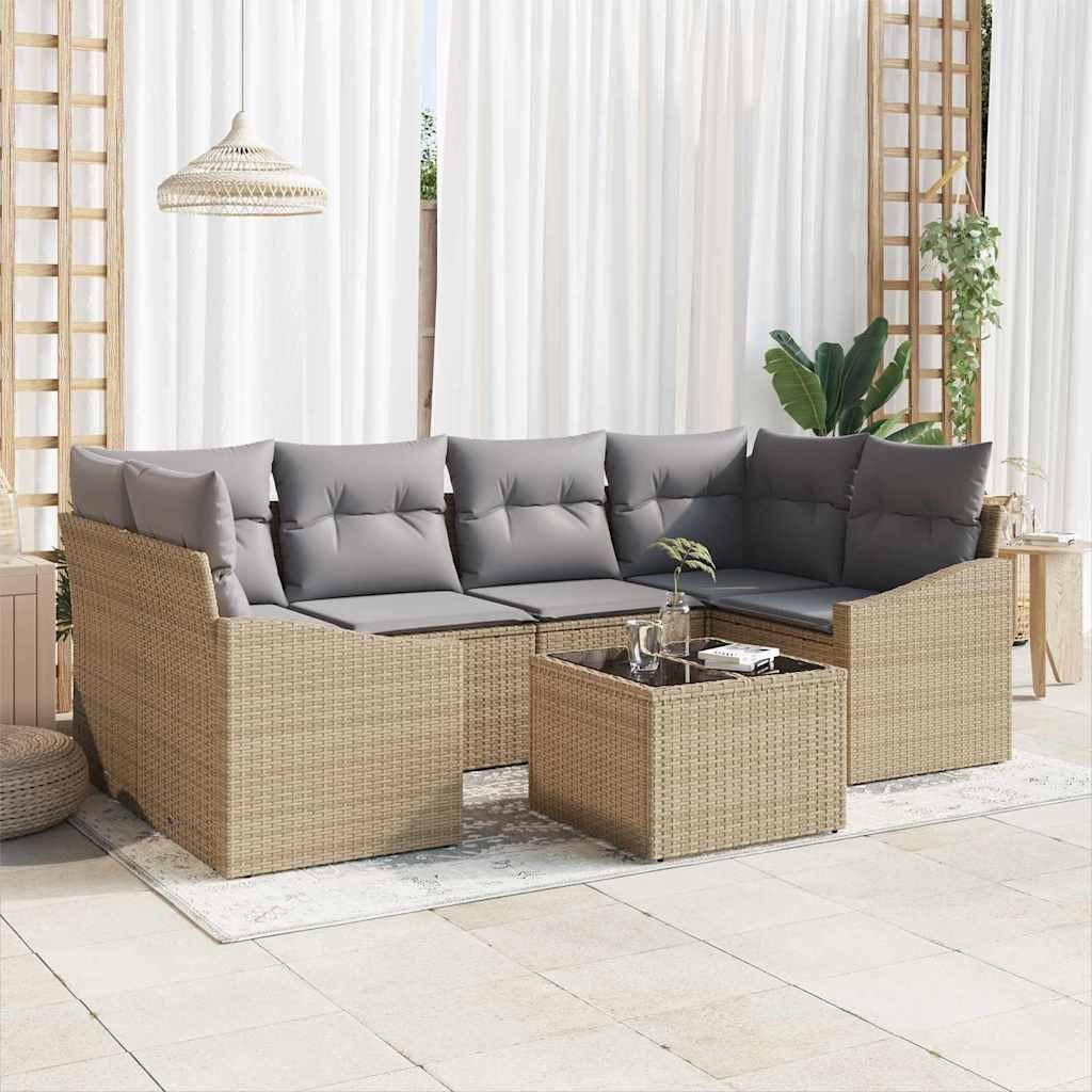 Zestaw Sof na Ogród 7 pcs Beżowy, jasnoszary 55 x 55 x 37 cm Lumarko!