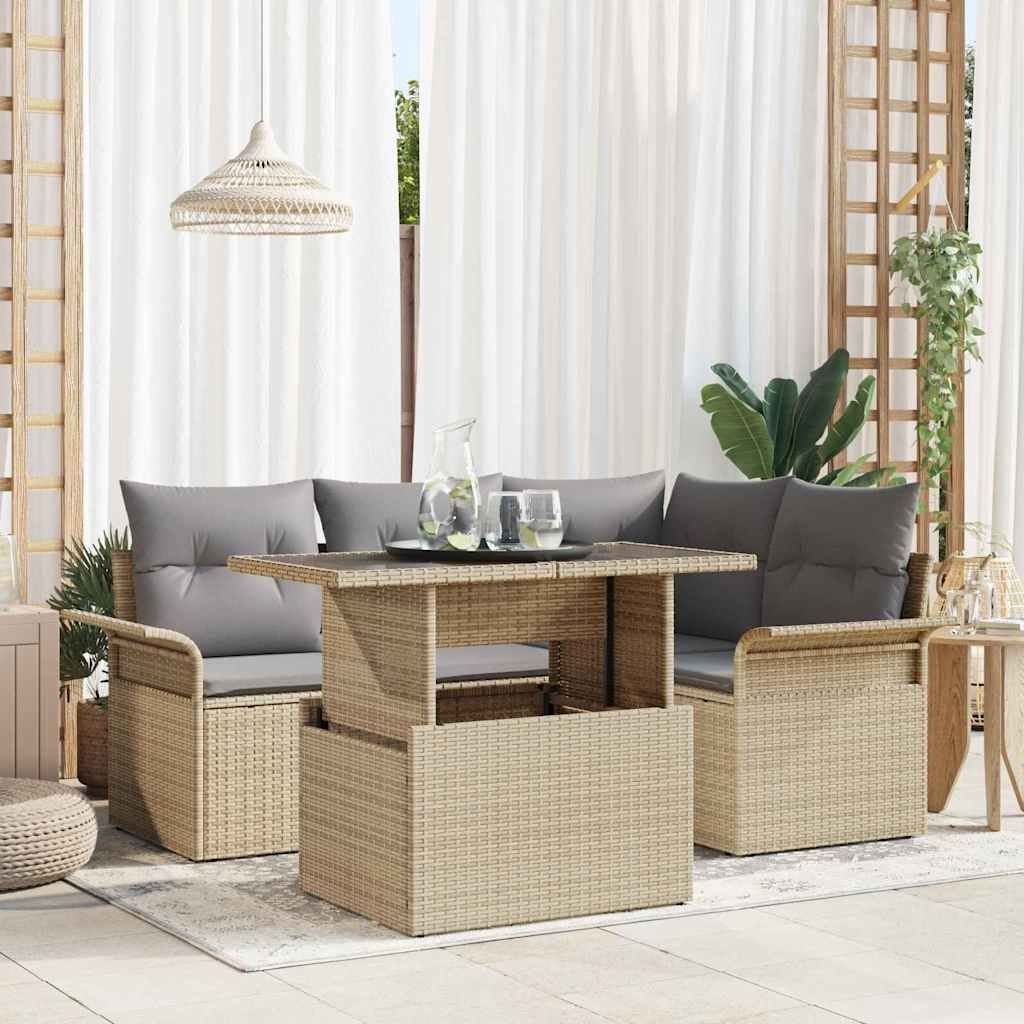 5-częściowy zestaw sofy ogrodowej z poduszkami Beżowy Polyrattan Lumarko!
