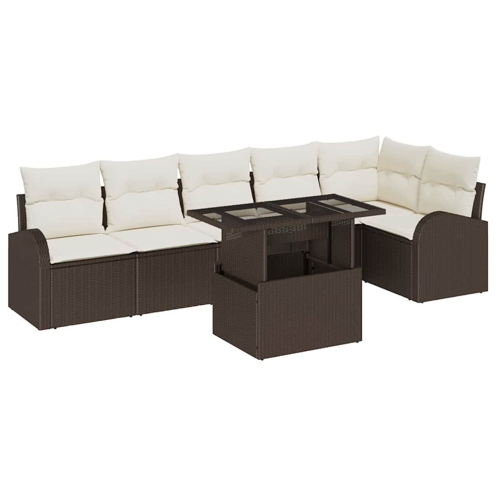 Zestaw Sof na Ogród 7 pcs Brązowy i kremowy 100 x 55 x 73 cm Lumarko!