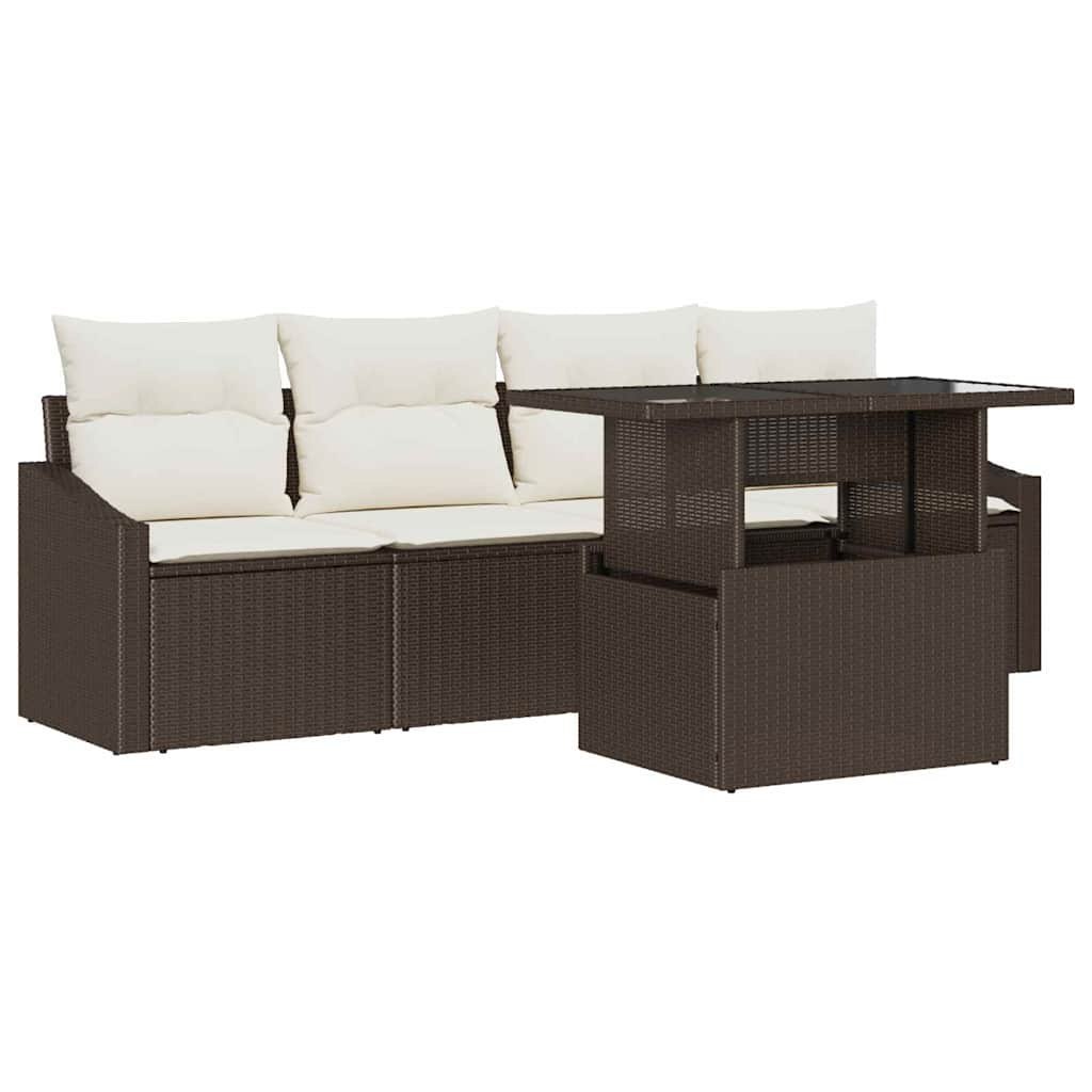 Zestaw Sof na Ogród 5 pcs Brązowy i kremowy 100 x 55 x 73 cm Lumarko!