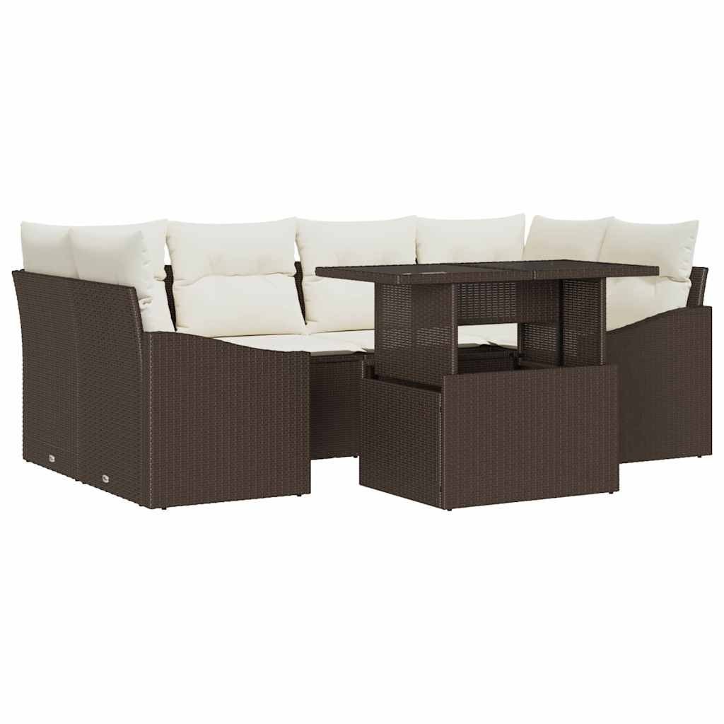 Zestaw Sof na Ogród 7 pcs Brązowy i kremowy 100 x 55 x 73 cm Lumarko!
