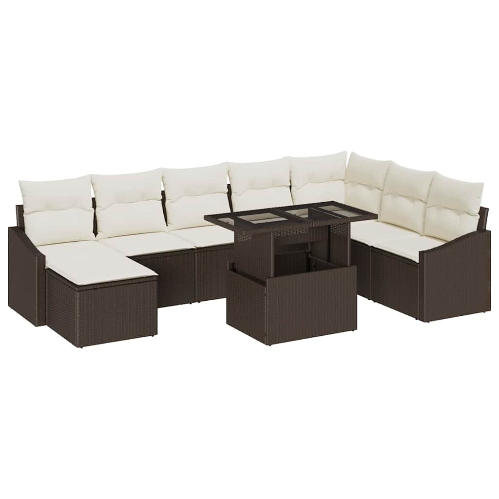 Zestaw Sof na Ogród z poduszką 9 pcs Brązowy i kremowy Lumarko!
