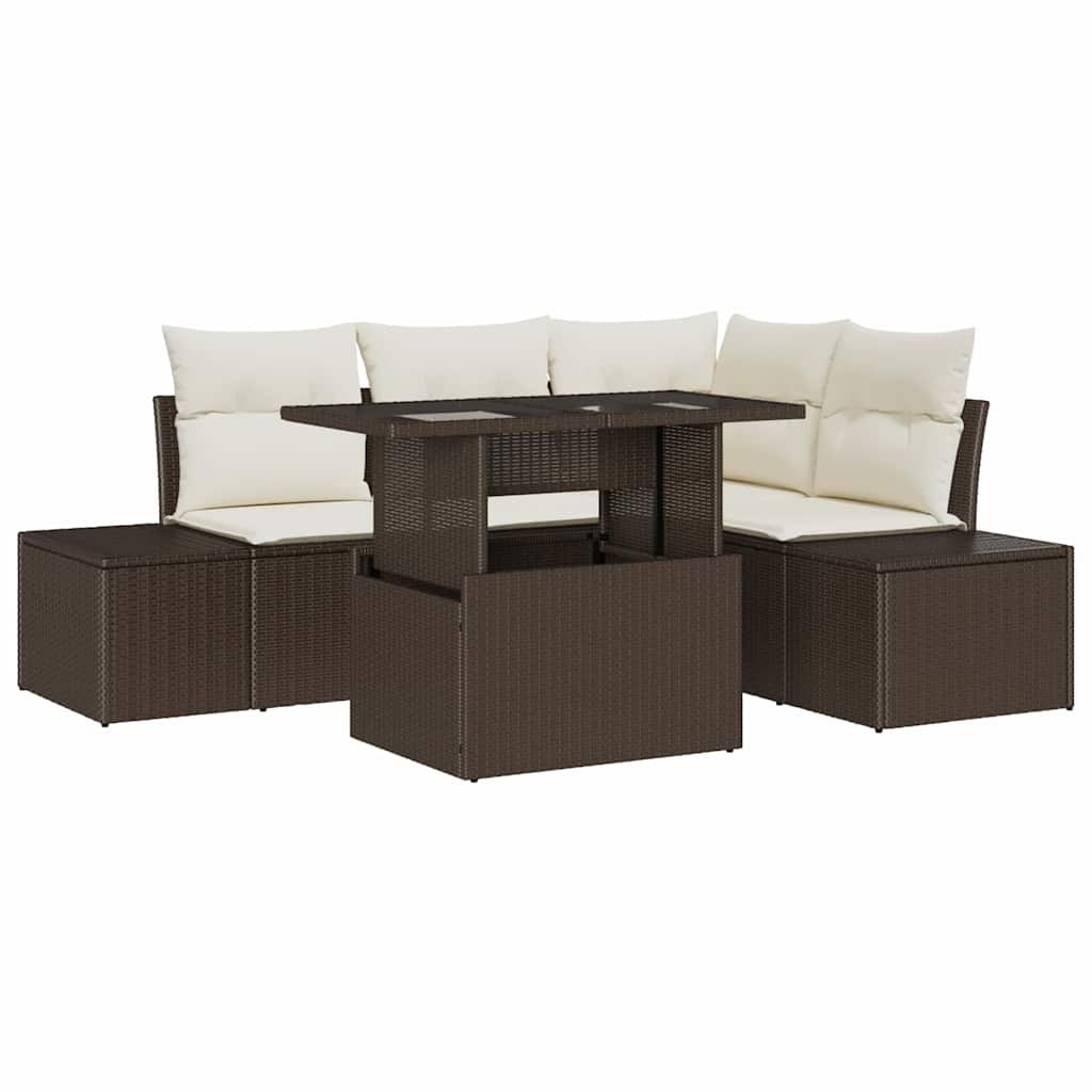 Zestaw Sof na Ogród 5 pcs Brązowy i kremowy 100 x 55 x 73 cm Lumarko!