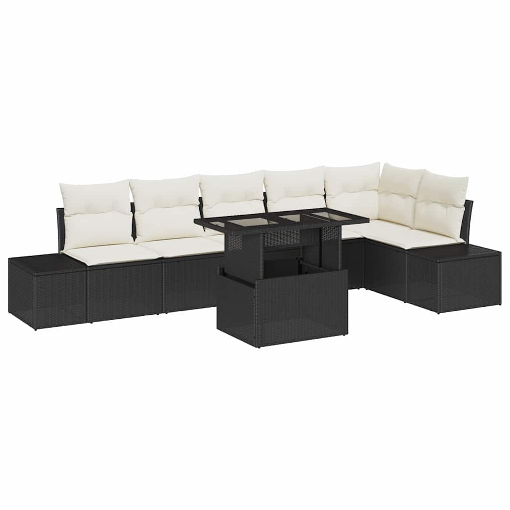 Zestaw Sof na Ogród 7 pcs Czarny i kremowy 100 x 55 x 73 cm Lumarko!
