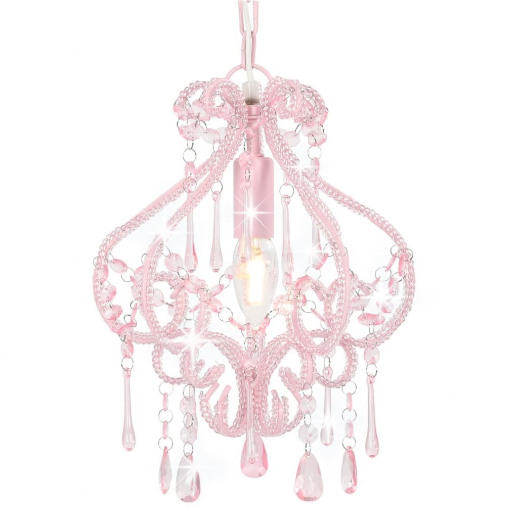 Lampa sufitowa z koralikami, różowa, okrągła, E14 Lumarko!