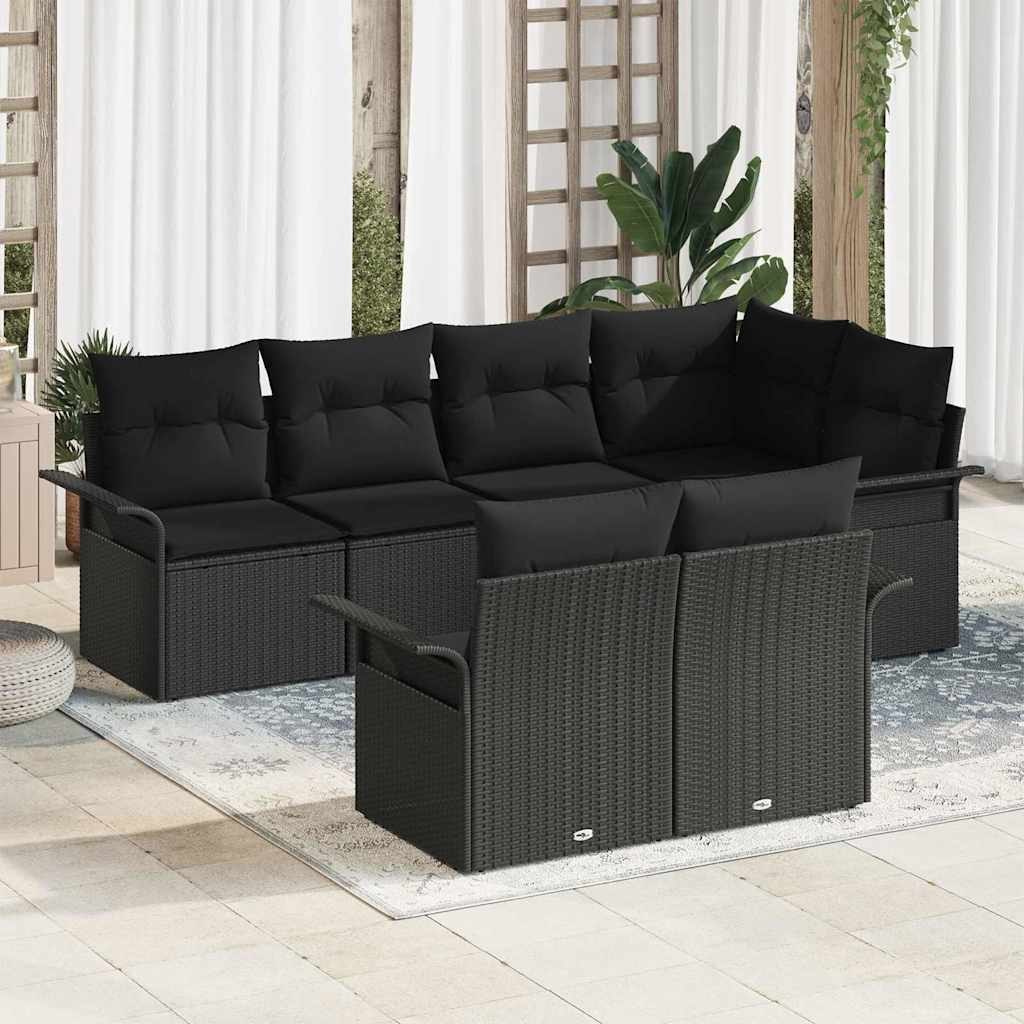 Zestaw Sof na Ogród z poduszką 7 pcs Czarny Polirattan Lumarko!