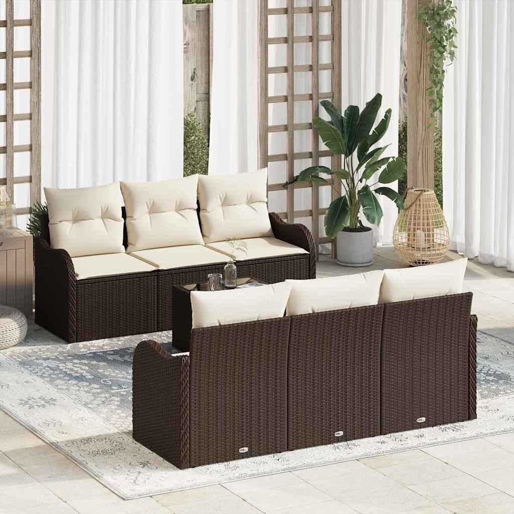 Zestaw Sof na Ogród 7 pcs Brązowy, kremowy 55 x 55 x 37 cm Lumarko!
