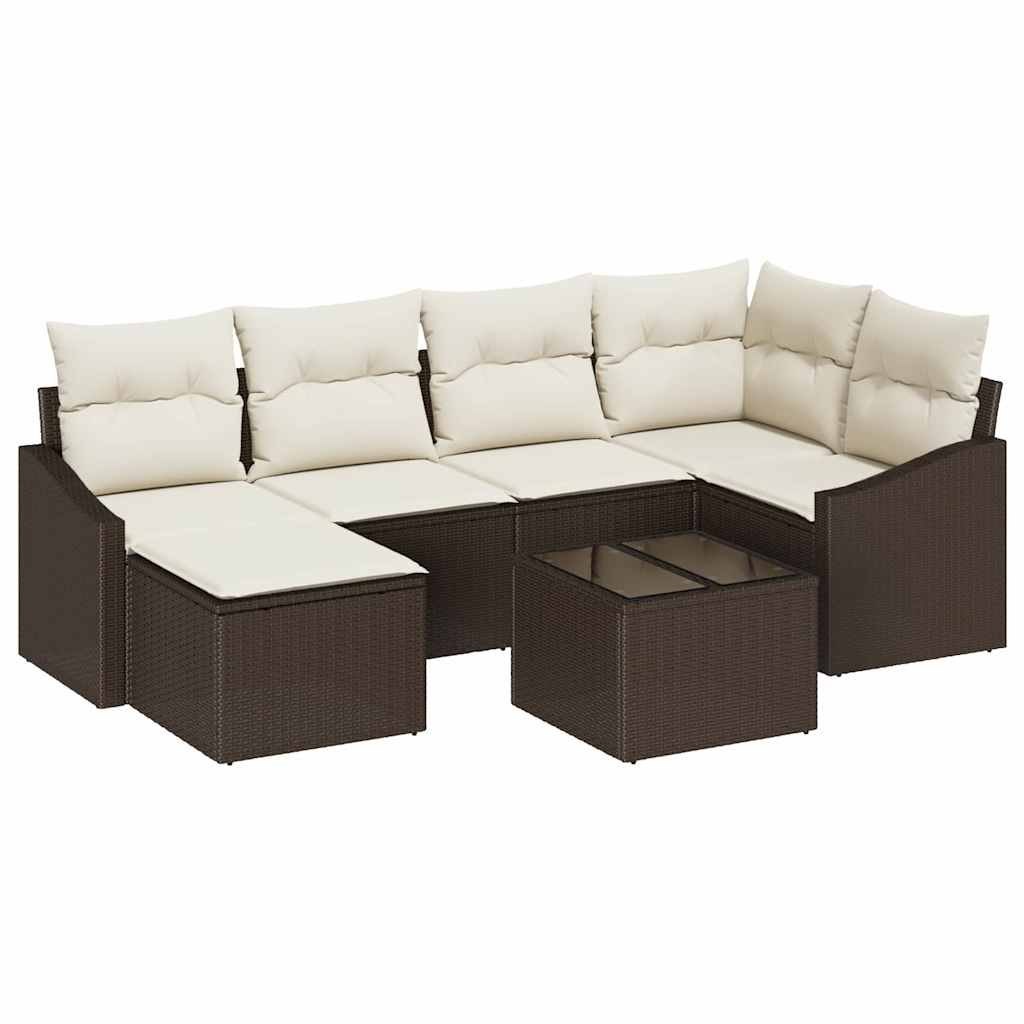 Zestaw do jadalni w ogrodzie z poduszką 7 pcs Brązowy, kremowy Lumarko!