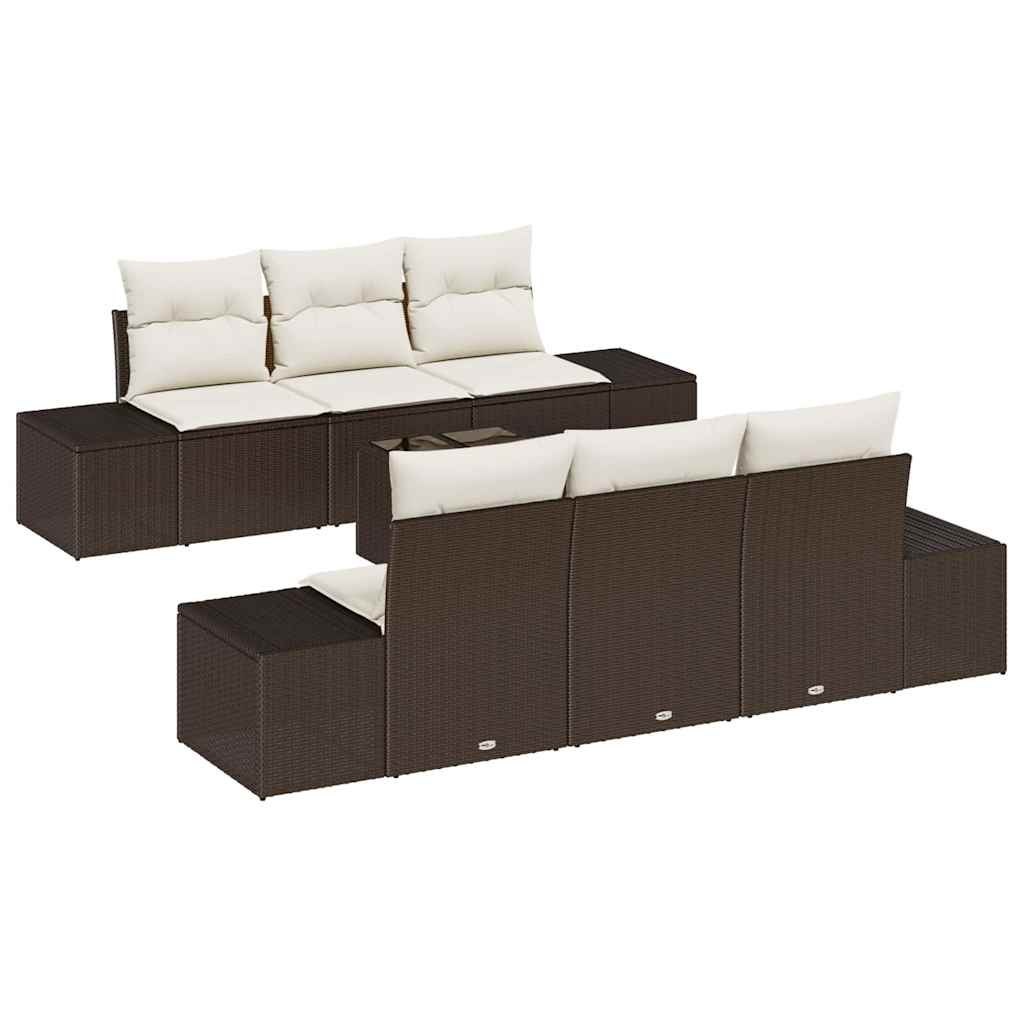 Zestaw Sof na Ogród 7 pcs Brązowy, kremowy 55 x 55 x 37 cm Lumarko!