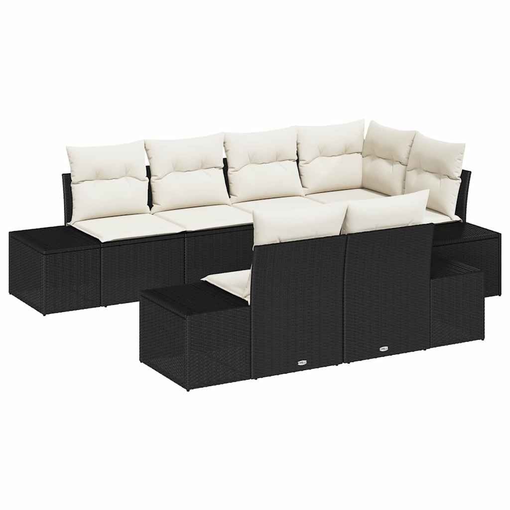 Zestaw Sof na Ogród z poduszką 7 pcs Czarny, Kremowy Lumarko!